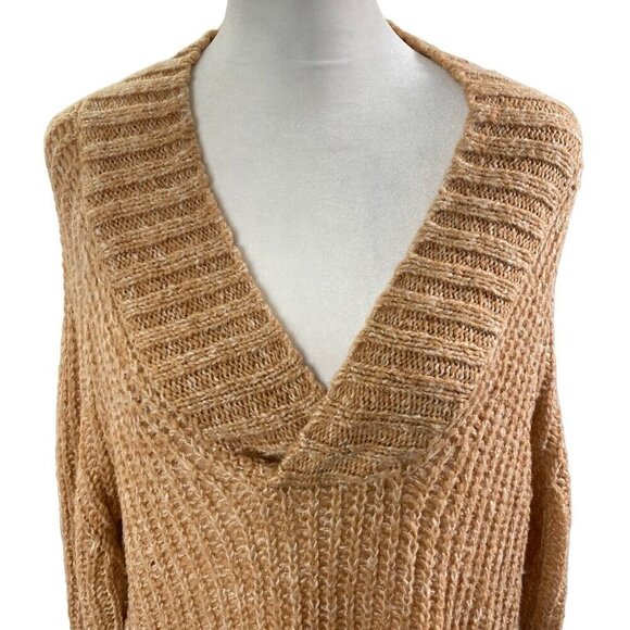 by ANTHROPOLOGIE Honore Ribbed Knit Sweater Long Sleeve V Neck Honey S 82-14 - Picture 4 of 16